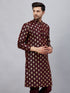 Vastramay Men's Wine Foil Print Silk Blend Kurta