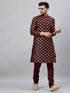 Vastramay Men's Wine Foil Print Silk Blend Kurta Pyjama Set
