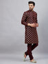 Vastramay Men's Wine Foil Print Silk Blend Kurta Pyjama Set
