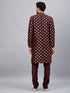 Vastramay Men's Wine Foil Print Silk Blend Kurta Pyjama Set