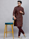 Vastramay Men's Wine Foil Print Silk Blend Kurta Pyjama Set