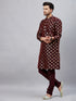 Vastramay Men's Wine Foil Print Silk Blend Kurta Pyjama Set