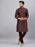 Vastramay Men's Wine Foil Print Silk Blend Kurta Pyjama Set