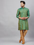 Vastramay Men's Green and Rose Gold Woven Kurta Pant Set