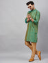 Vastramay Men's Green and Rose Gold Woven Kurta Pant Set