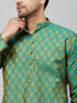 Vastramay Men's Green and Rose Gold Woven Kurta Pant Set