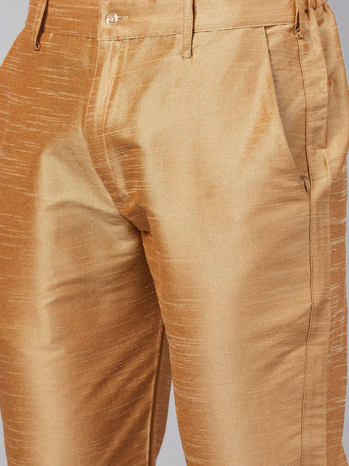 Vastramay Men's Green and Rose Gold Woven Kurta Pant Set