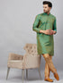 Vastramay Men's Green and Rose Gold Woven Kurta Pant Set