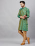 Vastramay Men's Green and Rose Gold Woven Kurta Pant Set