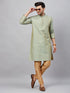 Vastramay Men's Mint Green and Rose Gold Woven Kurta Pant Set