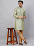 Vastramay Men's Mint Green and Rose Gold Woven Kurta Pant Set