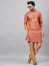Vastramay Men's Pink and Rose Gold Woven Kurta Pant Set