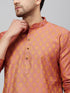 Vastramay Men's Pink and Rose Gold Woven Kurta Pant Set