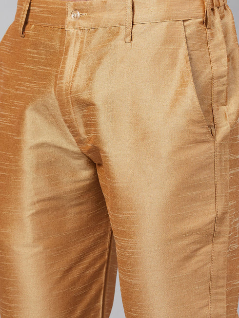 Vastramay Men's Pink and Rose Gold Woven Kurta Pant Set