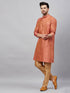 Vastramay Men's Pink and Rose Gold Woven Kurta Pant Set