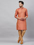 Vastramay Men's Pink and Rose Gold Woven Kurta Pant Set
