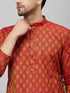 Vastramay Men's Red and Rose Gold Woven Kurta Pant Set