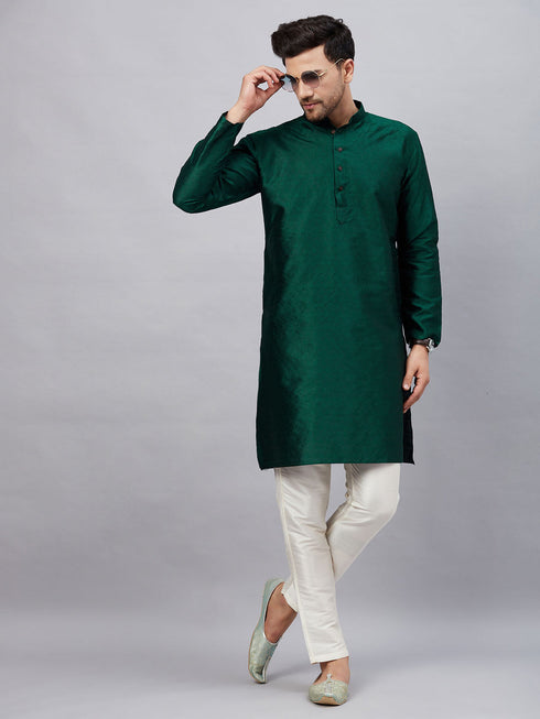 Vastramay Men's Green Woven Kurta With pant Set