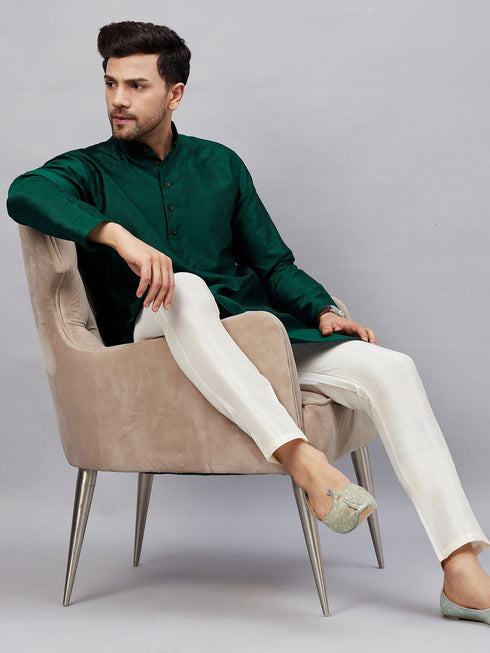 Vastramay Men's Green Woven Kurta With pant Set