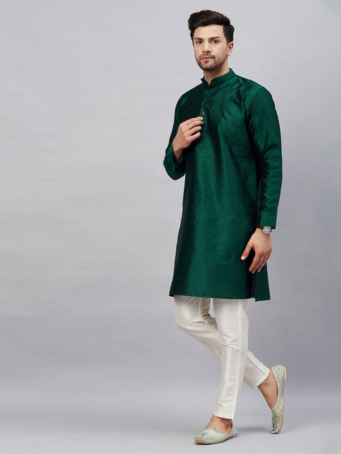 Vastramay Men's Green Woven Kurta With pant Set