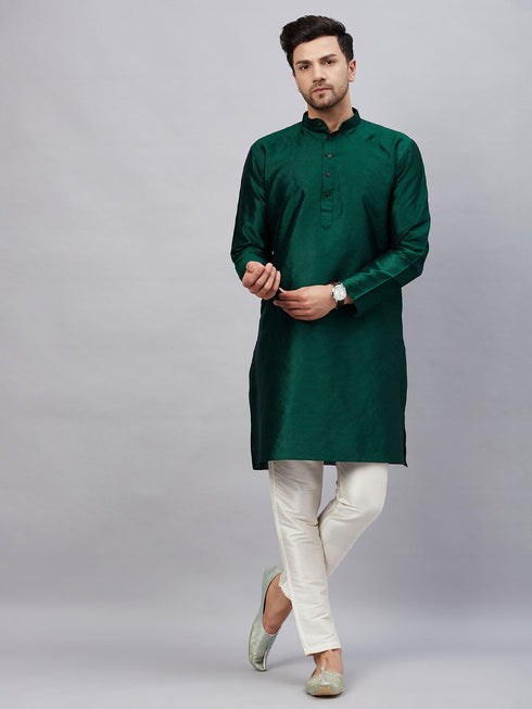 Vastramay Men's Green Woven Kurta With pant Set