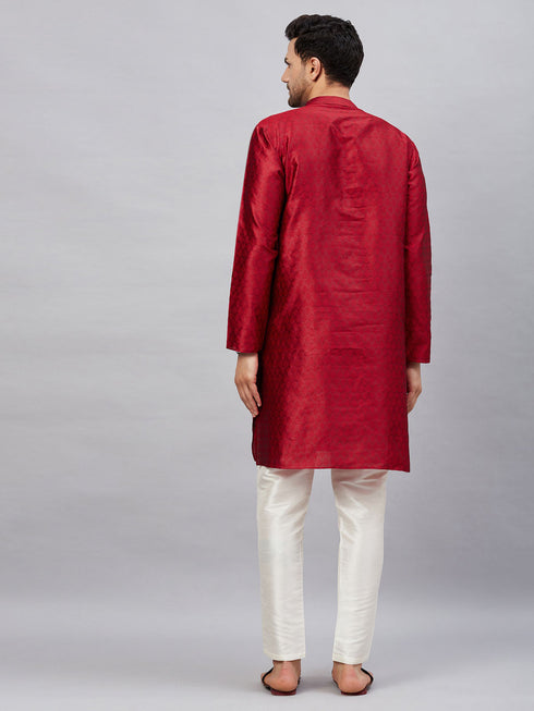Vastramay Men's Maroon Woven Kurta With pant Set