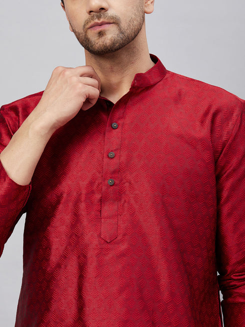 Vastramay Men's Maroon Woven Kurta With pant Set