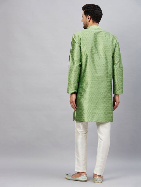 Vastramay Men's Mint Green Woven Kurta With pant Set