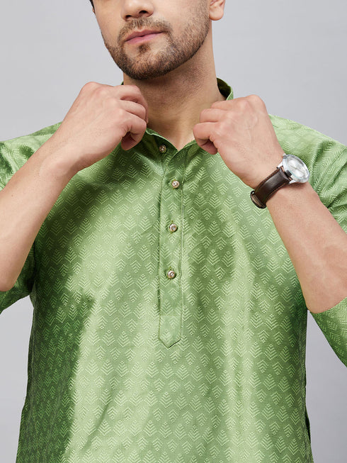 Vastramay Men's Mint Green Woven Kurta With pant Set