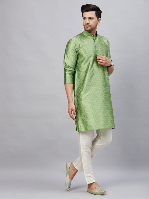 Vastramay Men's Mint Green Woven Kurta With pant Set