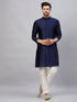Vastramay Men's Navy Blue Woven Kurta With pant Set