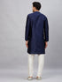 Vastramay Men's Navy Blue Woven Kurta With pant Set