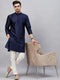 Vastramay Men's Navy Blue Woven Kurta With pant Set