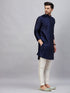 Vastramay Men's Navy Blue Woven Kurta With pant Set