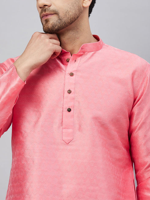 Vastramay Men's Pink Woven Kurta With pant Set