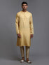 Vastramay Men's Yellow Jacquard Kurta with Pant Set