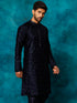 Vastramay Men's Blue Silk Blend Embellished Kurta
