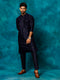 Vastramay Men's Blue Silk Blend Kurta Pyjama Set
