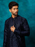 Vastramay Men's Blue Silk Blend Kurta Pyjama Set