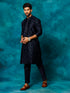 Vastramay Men's Blue Silk Blend Kurta Pyjama Set