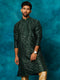 Vastramay Men's Green Silk Blend Embellished Kurta