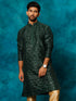 Vastramay Men's Green Silk Blend Embellished Kurta