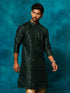Vastramay Men's Green Silk Blend Embellished Kurta