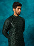 Vastramay Men's Green Silk Blend Embellished Kurta