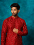 Vastramay Men's Maroon Silk Blend Embellished Kurta