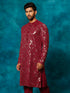 Vastramay Men's Maroon Embellished Georgette Kurta