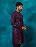 Vastramay Men's Purple Embellished Georgette Kurta