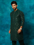 Vastramay Men's Green Georgette Sequins Kurta