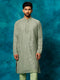 Vastramay Men's Mint Green Georgette Sequins Kurta