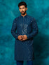 Vastramay Men's Navy Blue Georgette Sequins Kurta
